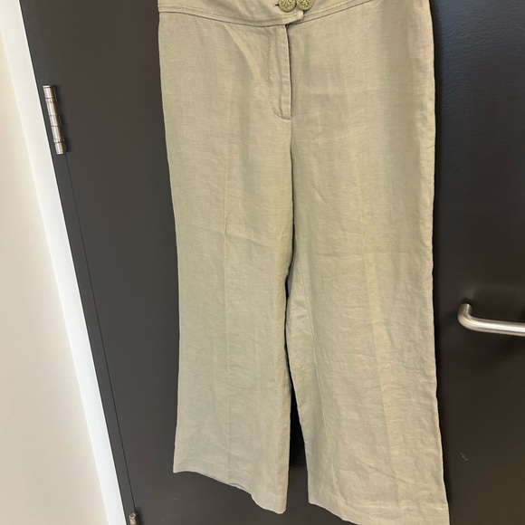 Pure Linen side 10p EUC ultra wide flair 100 percent linen pants with buttons - Picture 9 of 13